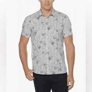Perry Ellis Men’s White Black Sketch Floral‎ Print Button Up Casual Shirt XXL